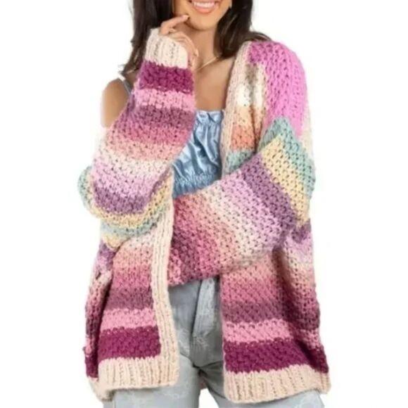 Saachi Mayflower Rainbow Chunky Knit Cardigan‎ One Size - Picture 1 of 7